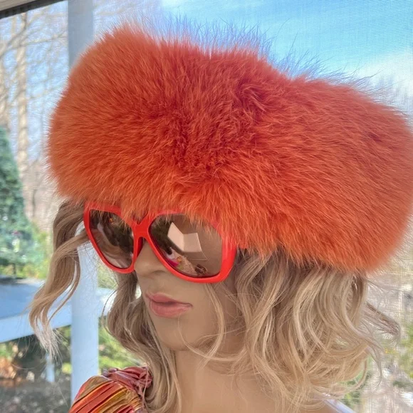 Orange  Fur Women's Hat - Picture 6 of 6